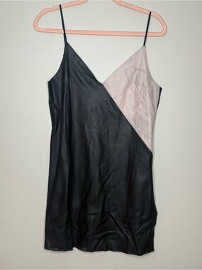 Two-Tone Faux Leather Mini Dress in Black and Pale Pink